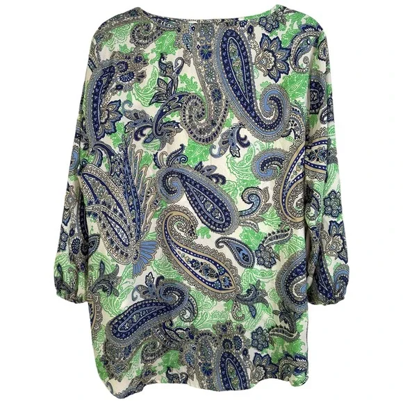 GUC Zac & Rachel Womens Sz XL Blue and Mint Green with Lace Paisley Blouse - Picture 5 of 7